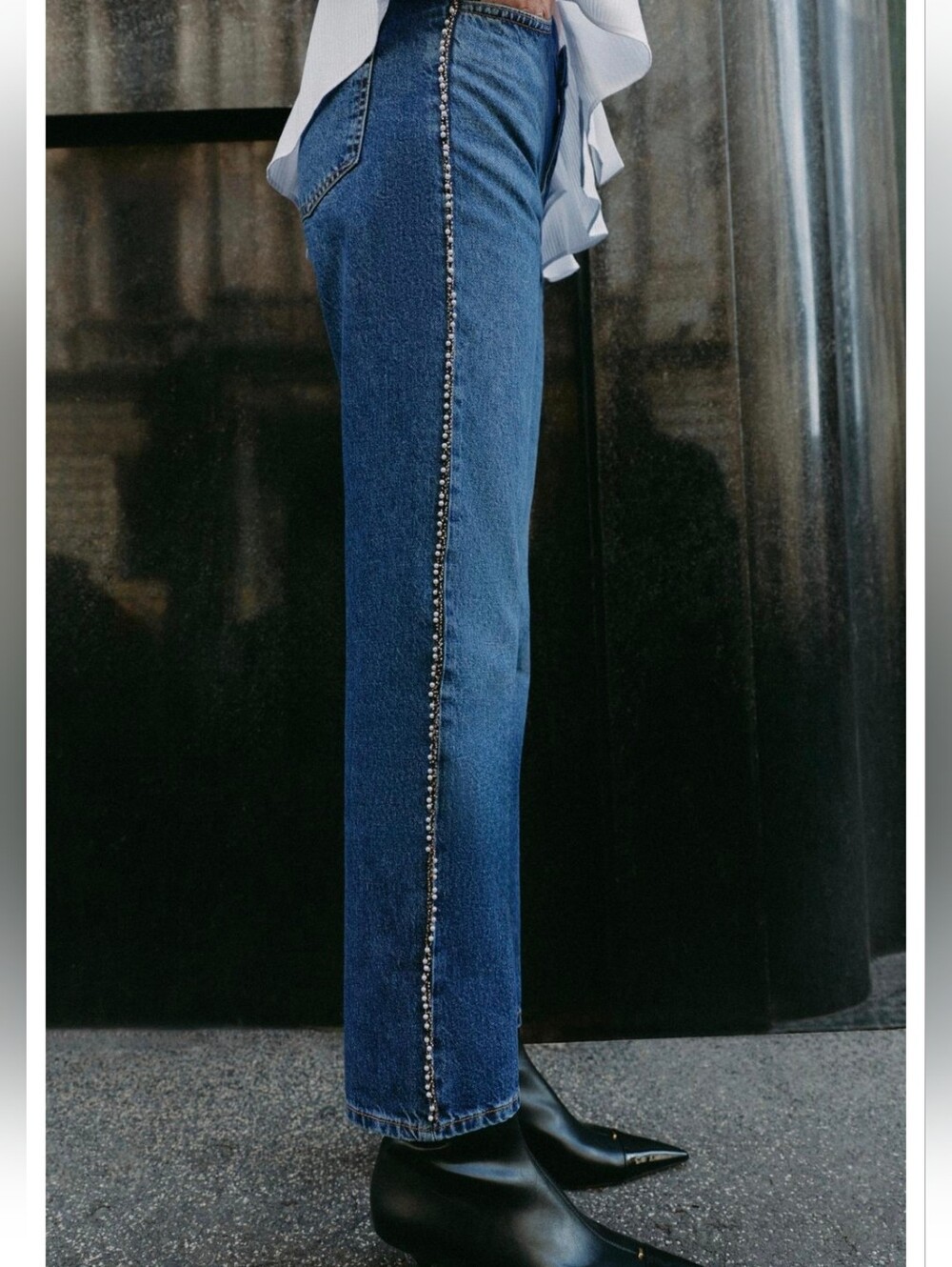 ZARA Z1975 MID-RISE SLIM STRAIGHT PEARL JEANS